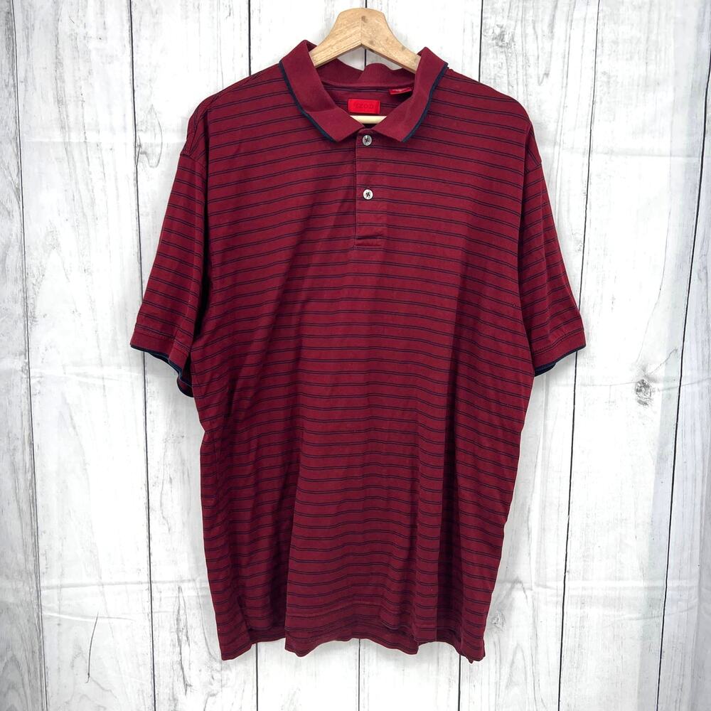 Y2K Izod LARGE Red Striped Short Sleeve Polo Shirt